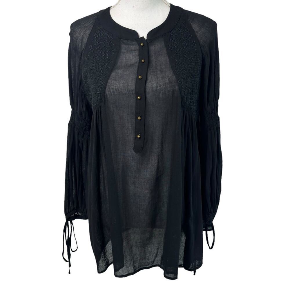 ZARA BASIC BLACK WOMEN LONG SLEEVE BLOUSE WITH BUTTONS SIZE LARGE BRAND NEW